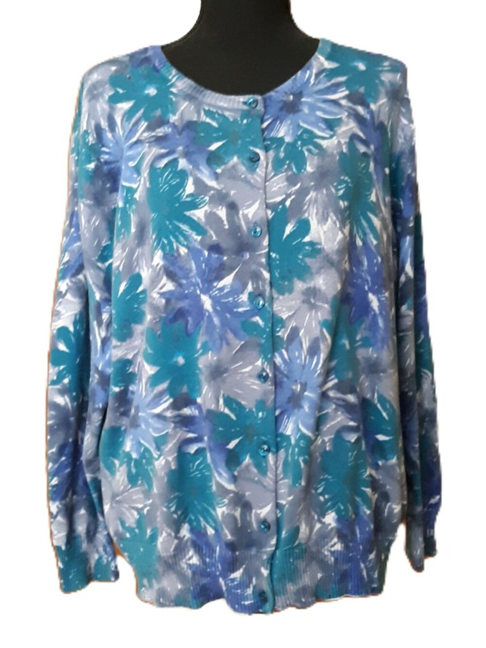 L.L. Bean Vintage Button Front Pastel Floral Supima Cotton Cardigan Sweater 2X